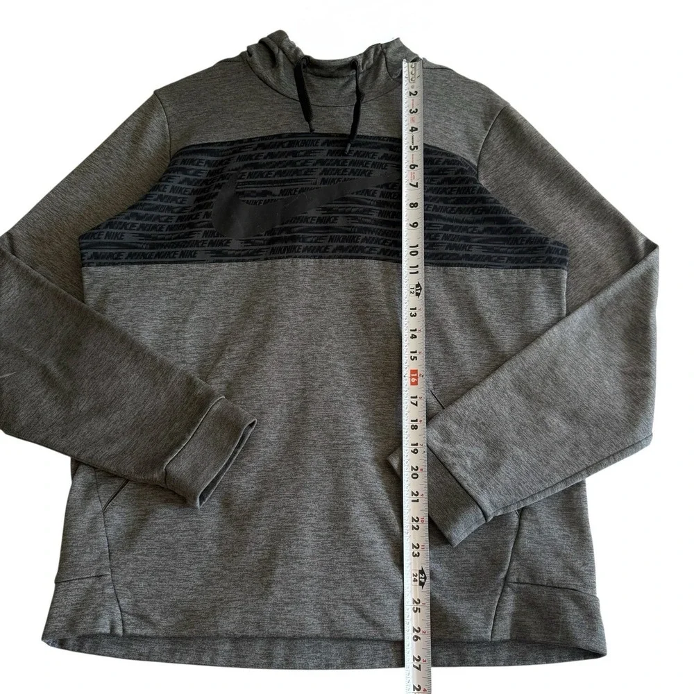 Nike Dri fit Black Gray Swoosh‎ Pullover Hoodie Sweatshirt w/ Pockets Sz M #455